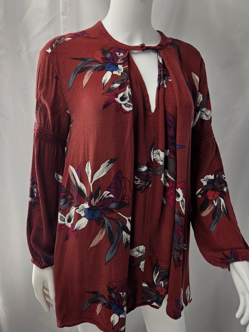 Free People Tree Swing Tunic Mini Dress Electric Orchid Floral Boho Burgundy S
